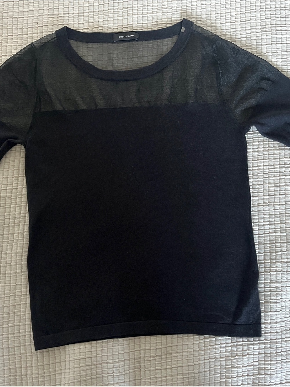 Cop.Copine Black 3/4 Sleeve Top with Sheer Panel
